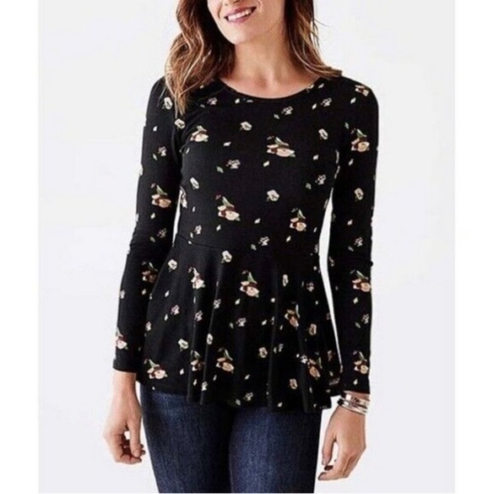 Matilda Jane black with floral print peplum top. Women's size S